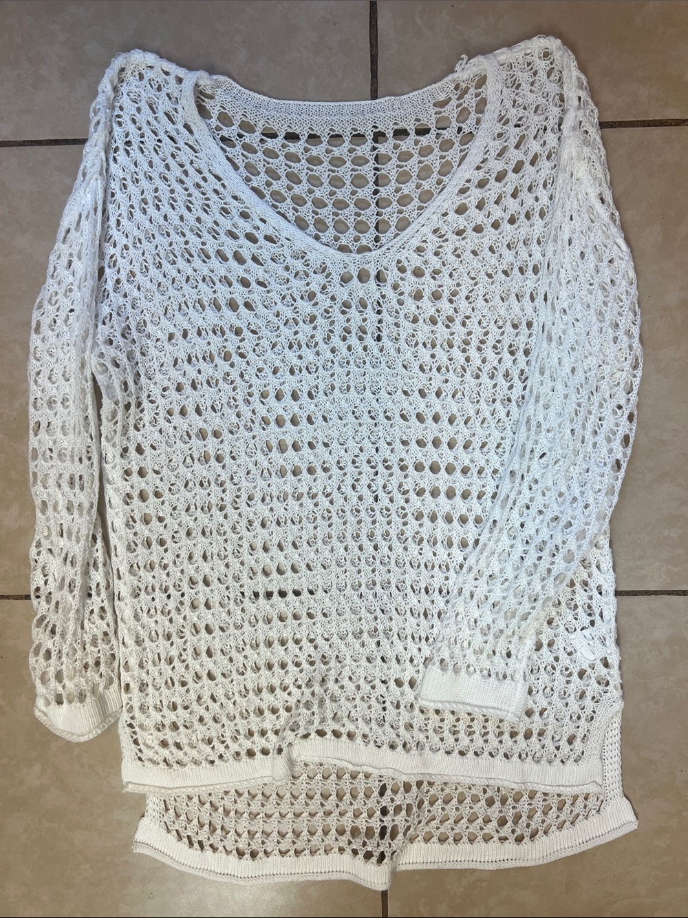 Women’s XL Open-Knit V-Neck Cover Up - White